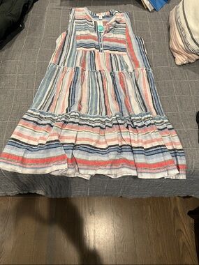 Striped Tiered Sleeveless Linen Dress - Multicolor-by Tribal Jeans NWT